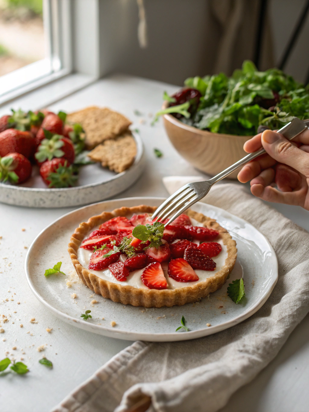 No-Bake Strawberry Cheesecake Tart serveersuggestie