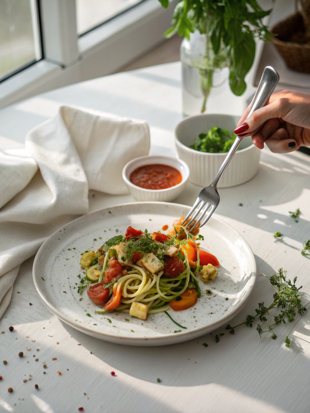 schnelles gericht mit gemüse serving suggestion