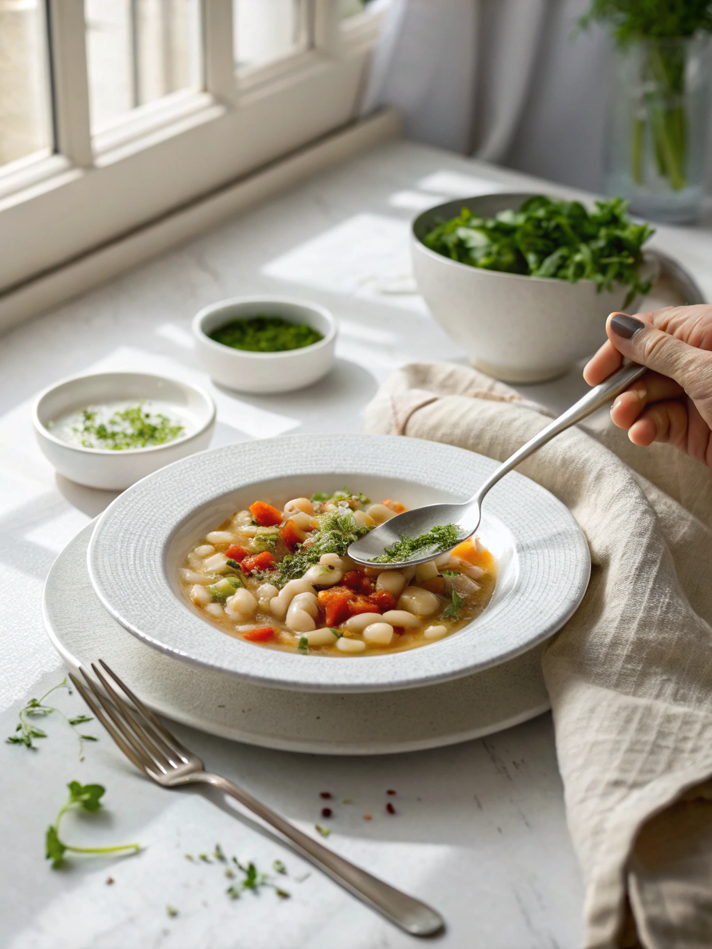 witte bonen minestrone serveersuggestie