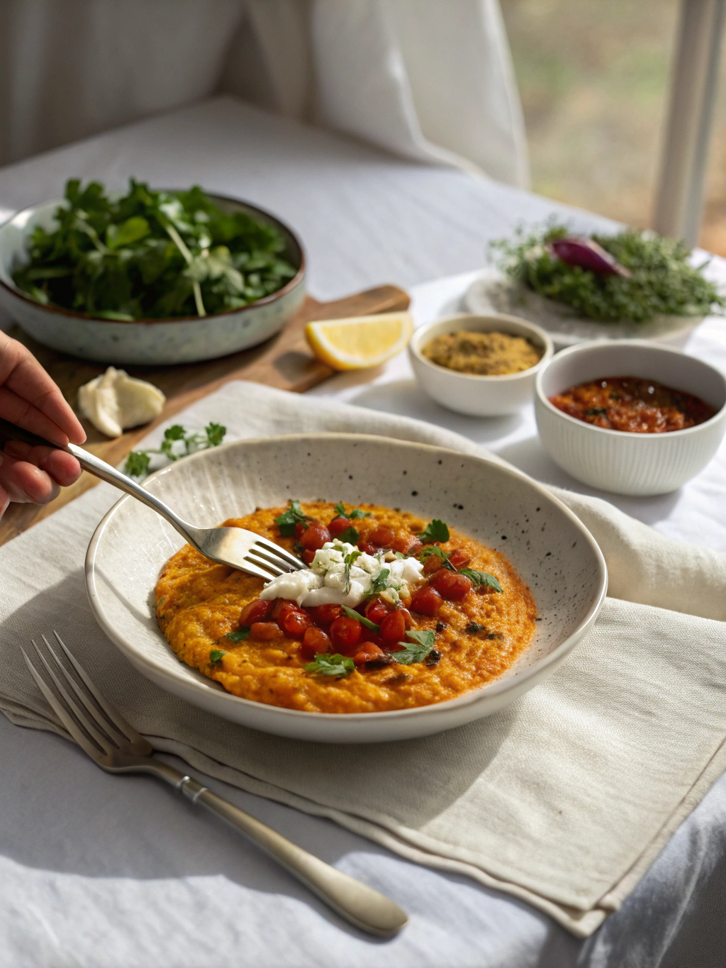 zoete aardappel rode linzen dal serving suggestion