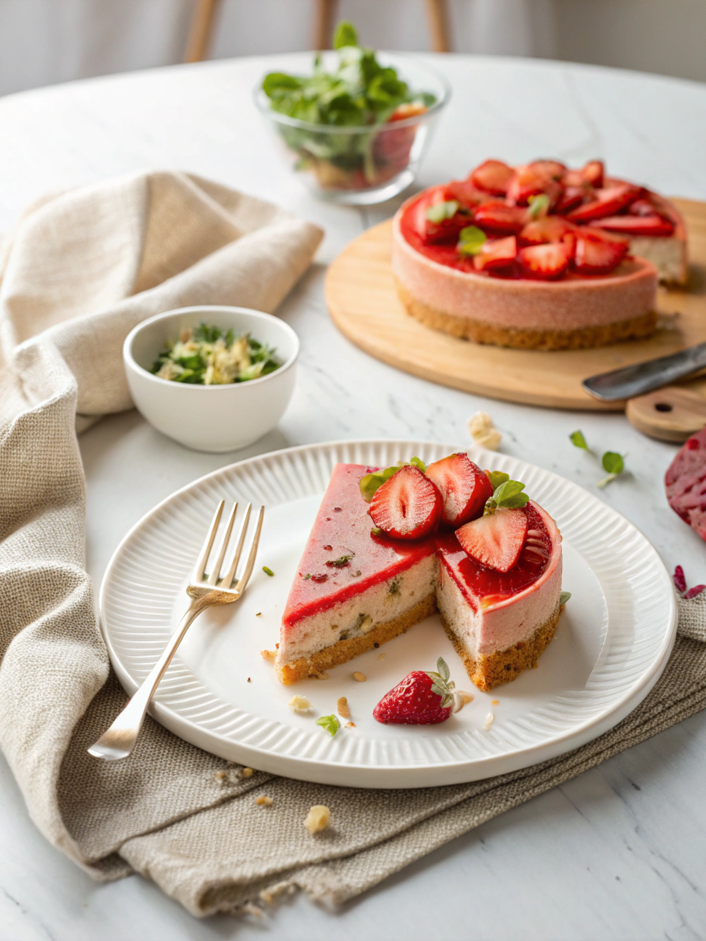 Aardbeienmousse Taart serving suggestion