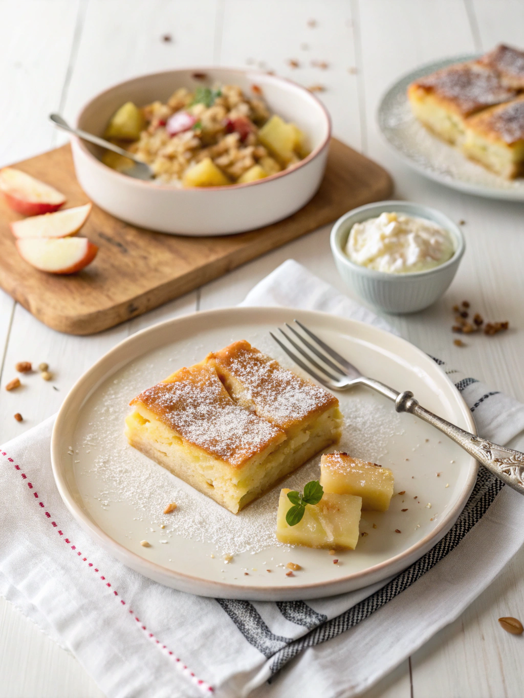 Apfelpudding-Schnitten serving suggestion