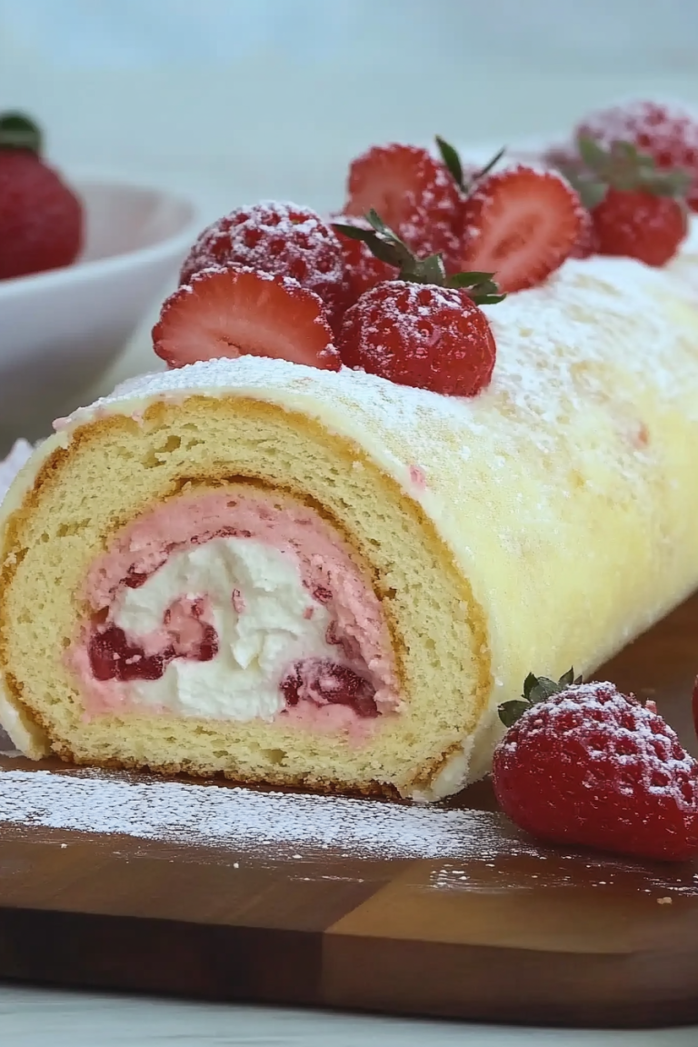 Biskuitrolle mit Erdbeerfüllung