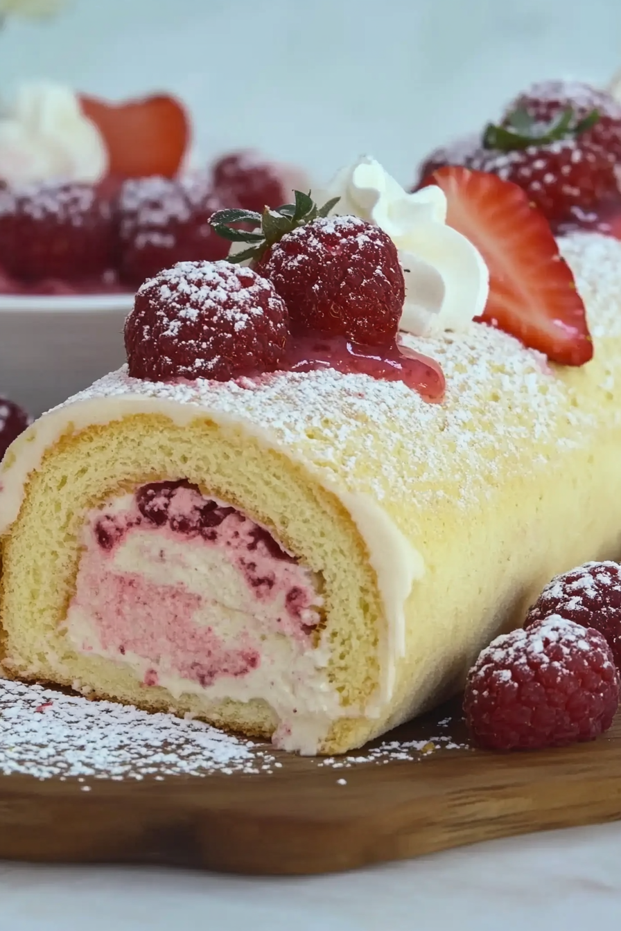 Biskuitrolle mit Erdbeerfüllung Final Dish Presentation