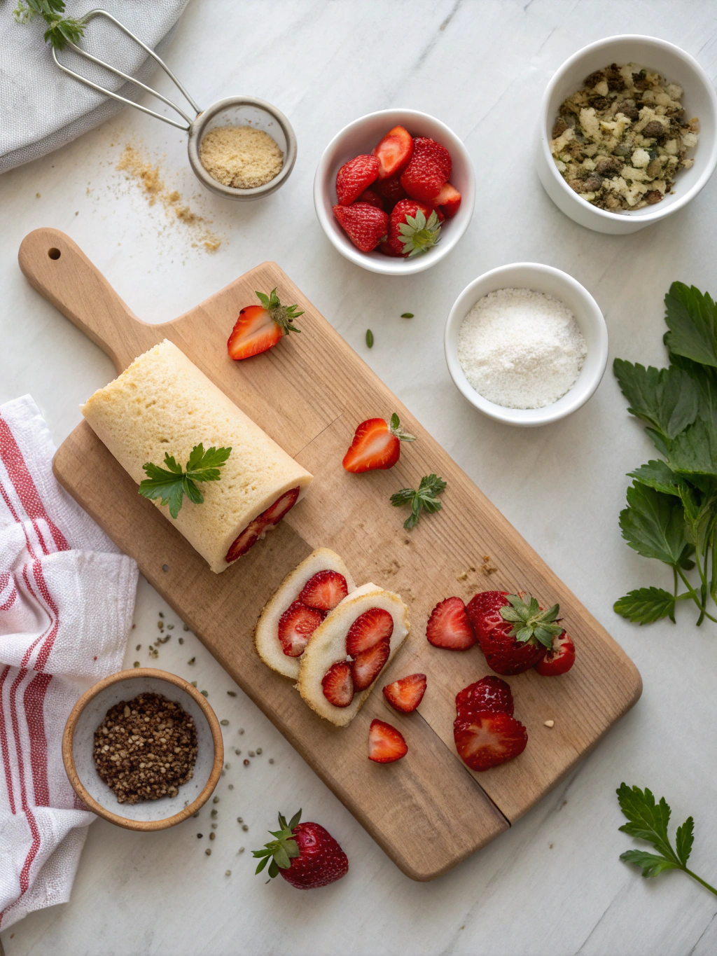 Biskuitrolle mit Erdbeerfüllung ingredients