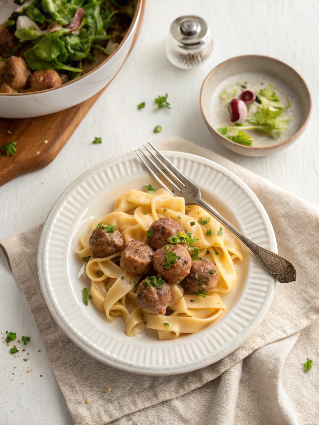 Fleischbällchen Stroganoff serving suggestion
