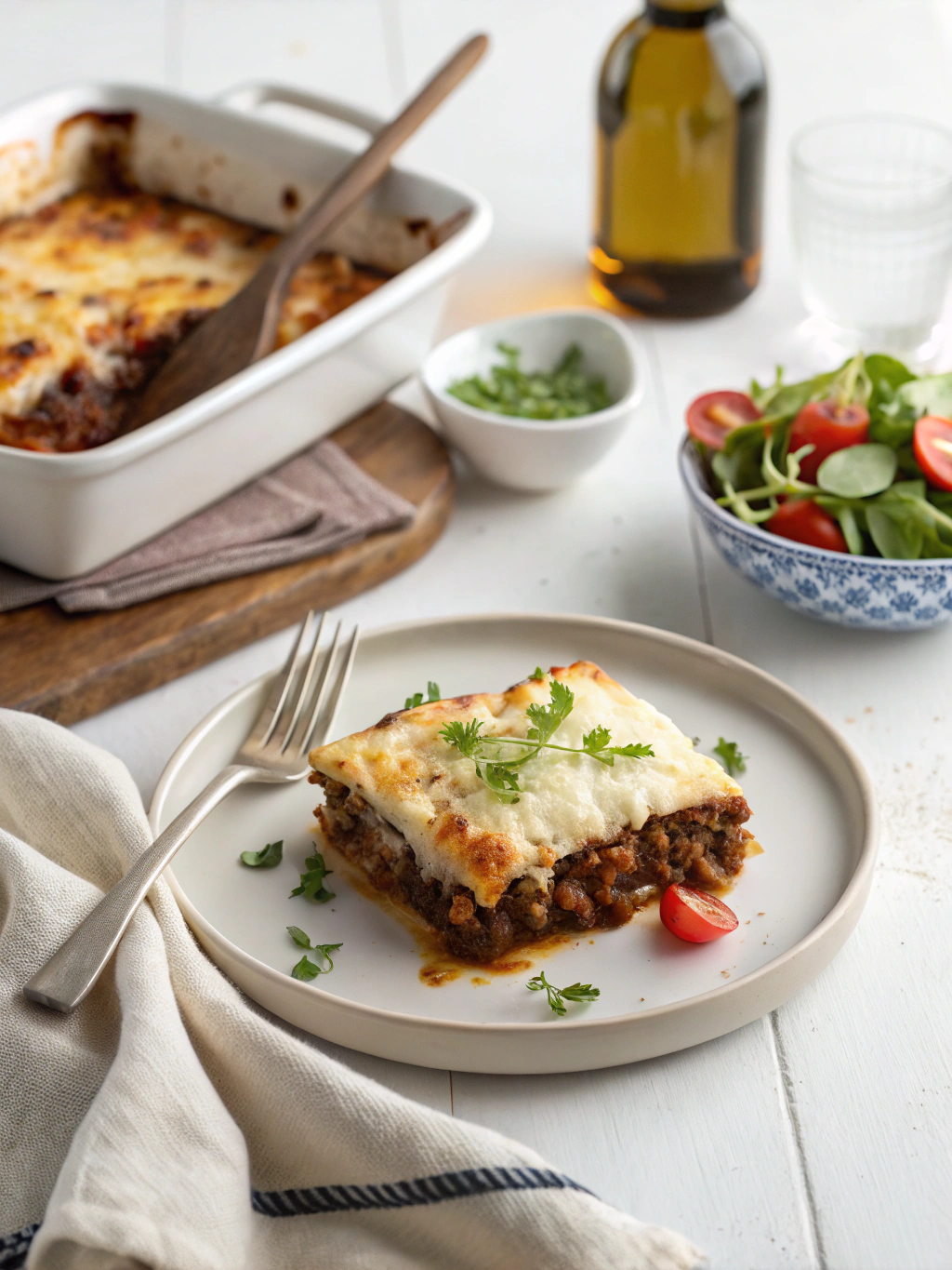 Griekse Moussaka maken serving suggestion