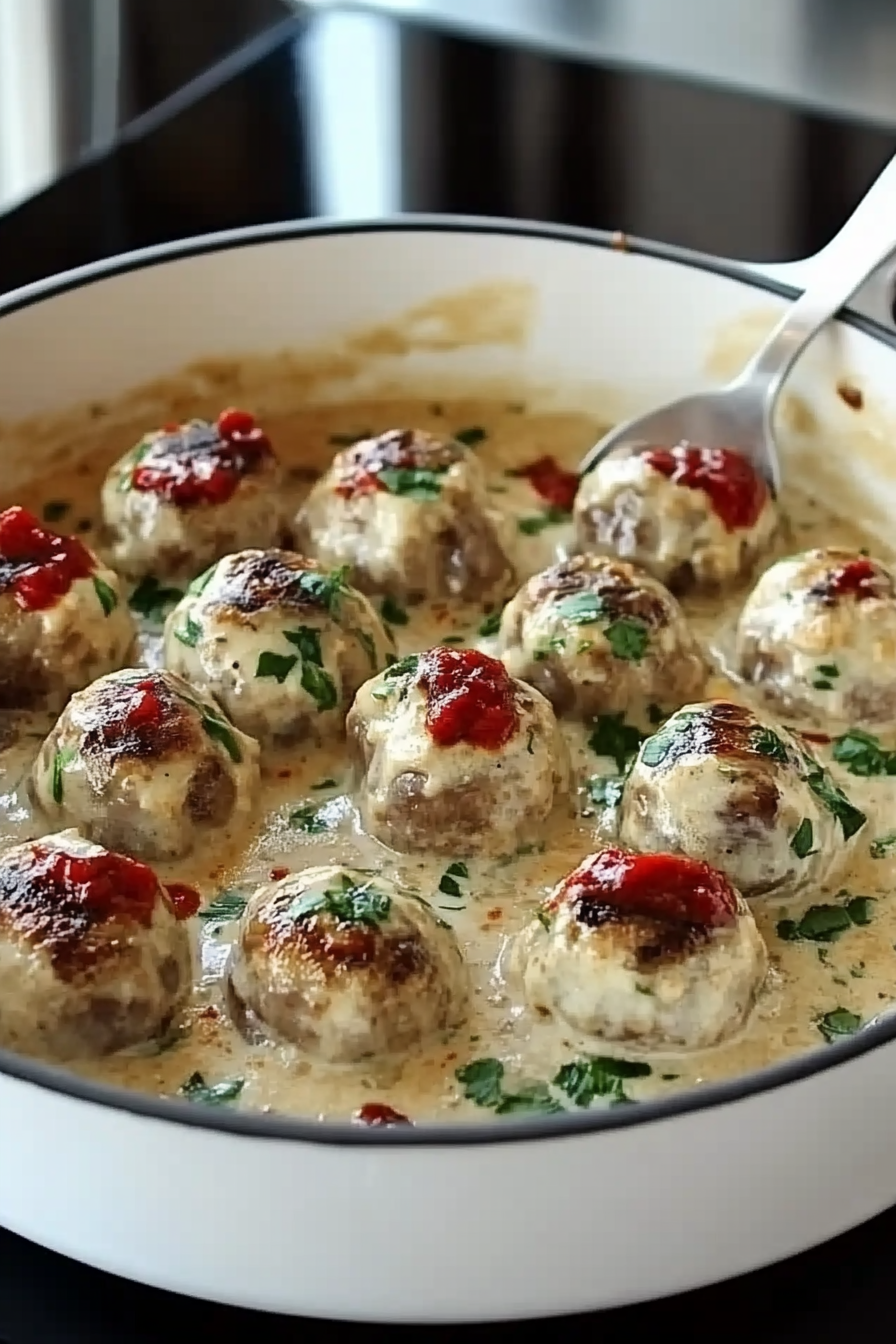 Hackbällchen Champignon-Rahmsauce Final Dish Presentation