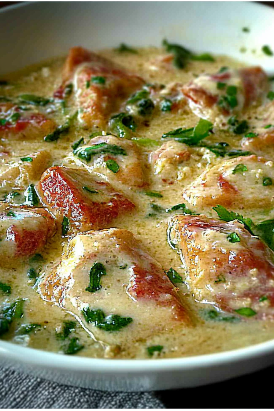 Hähnchen Spinat Parmesan Sosse Final Dish Presentation