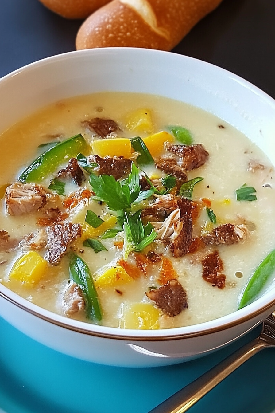 Kaas-Lauch-Suppe met Hackfleisch Final Dish Presentation