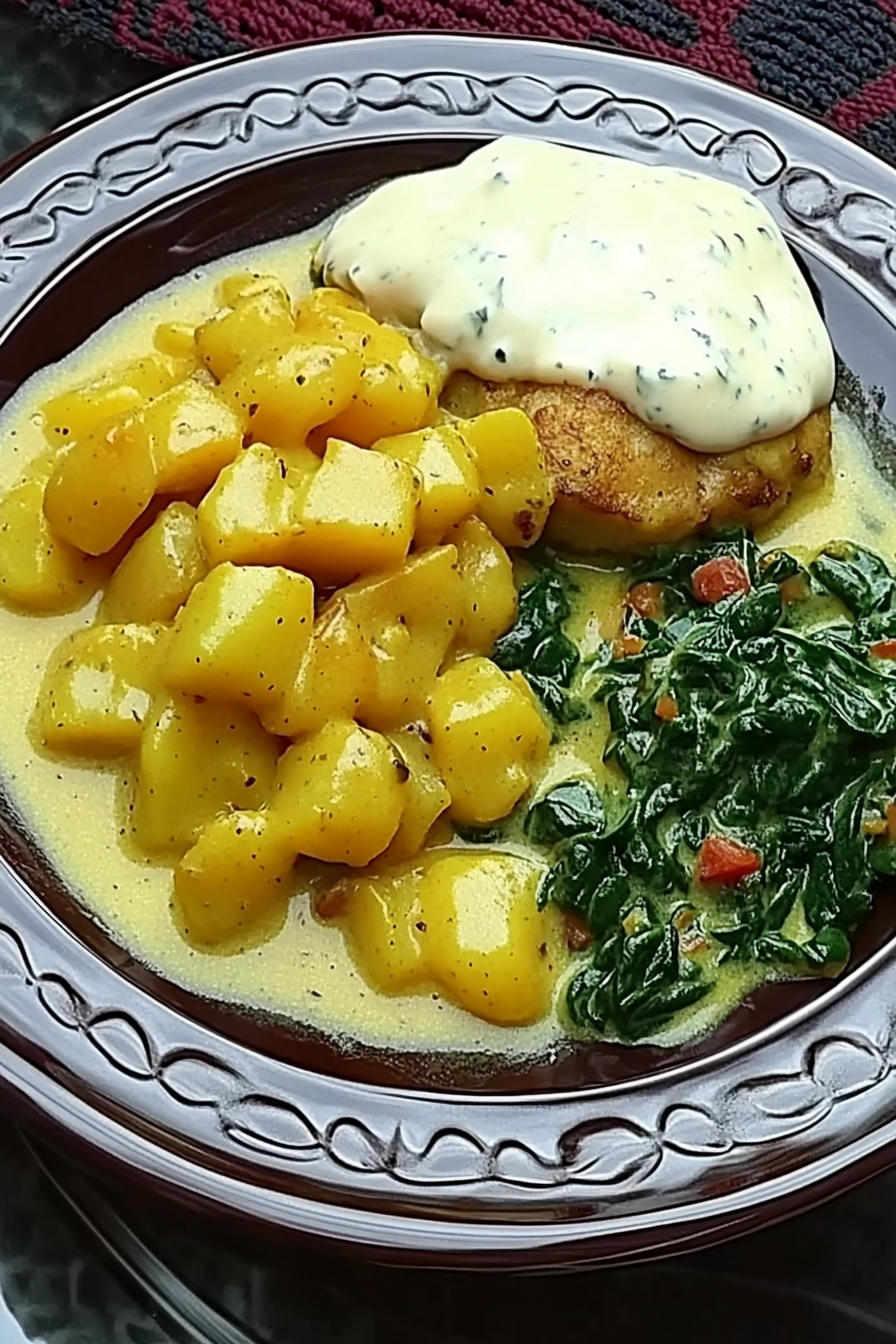Kartoffelcurry met Spinat Final Dish Presentation