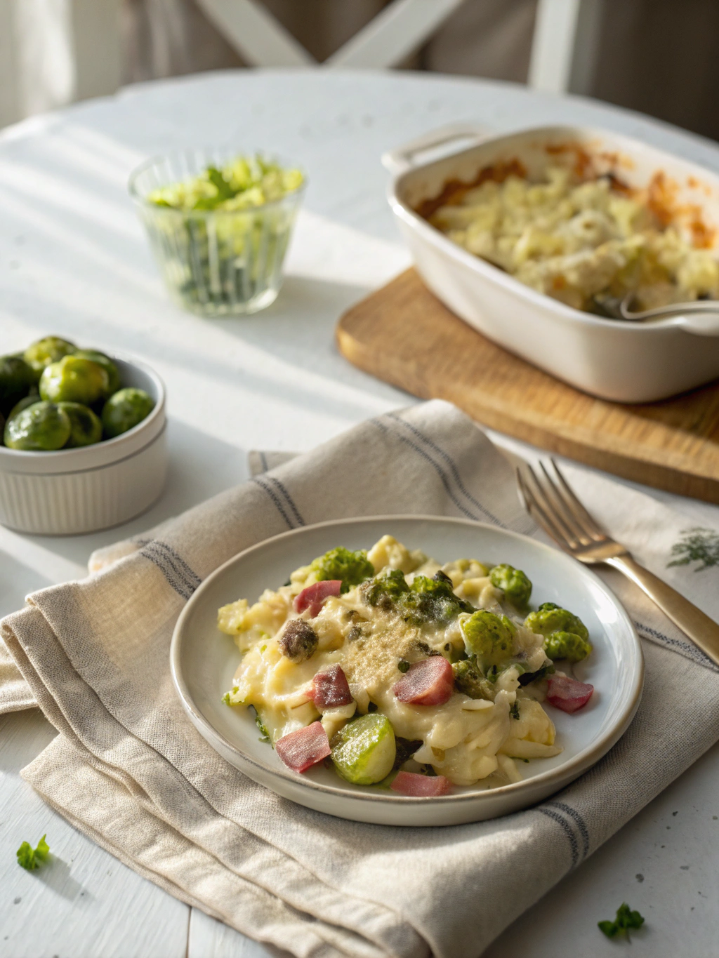 Kasseler-Rosenkohl-Auflauf serving suggestion