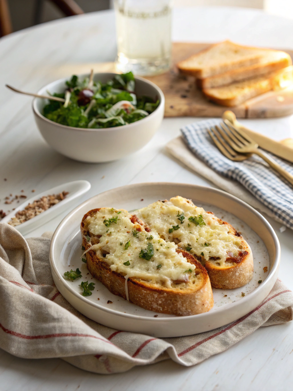 Knoblauchtoast mit Käse serving suggestion