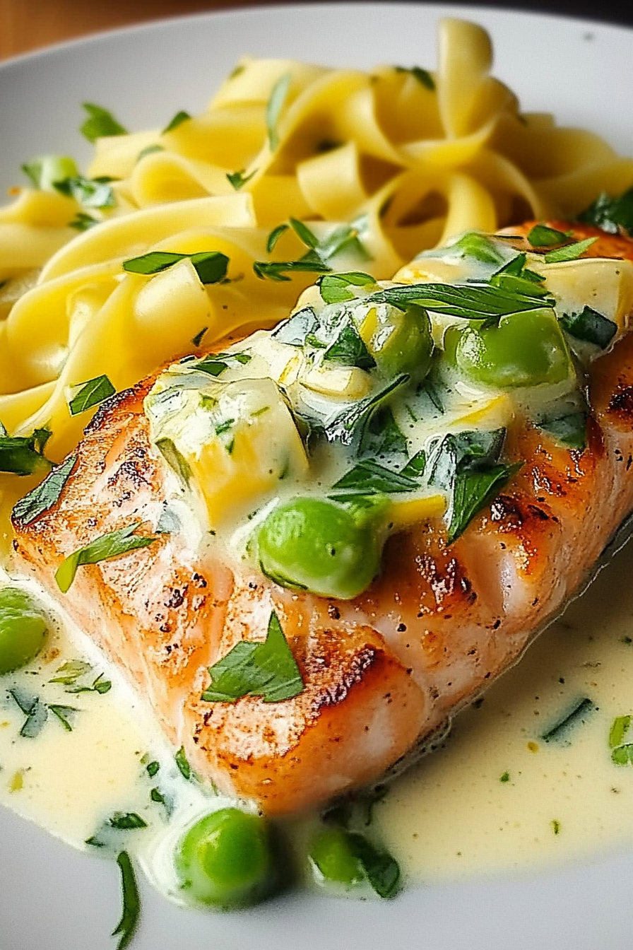 Lachs Frühlingszwiebel-Sahne-Sauce Final Dish Presentation