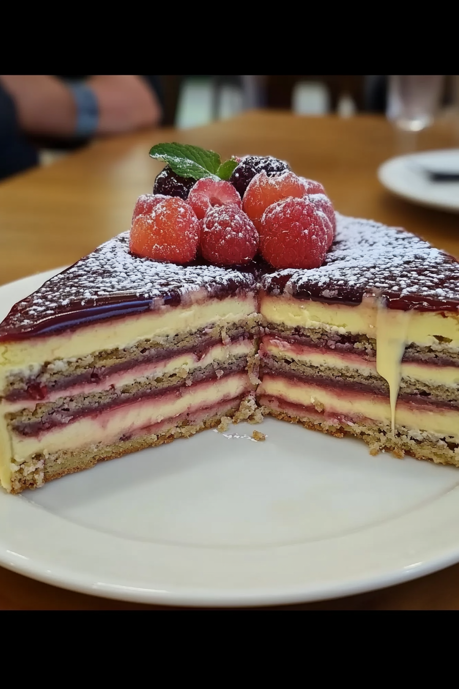 Mohntorte met Fruit Final Dish Presentation