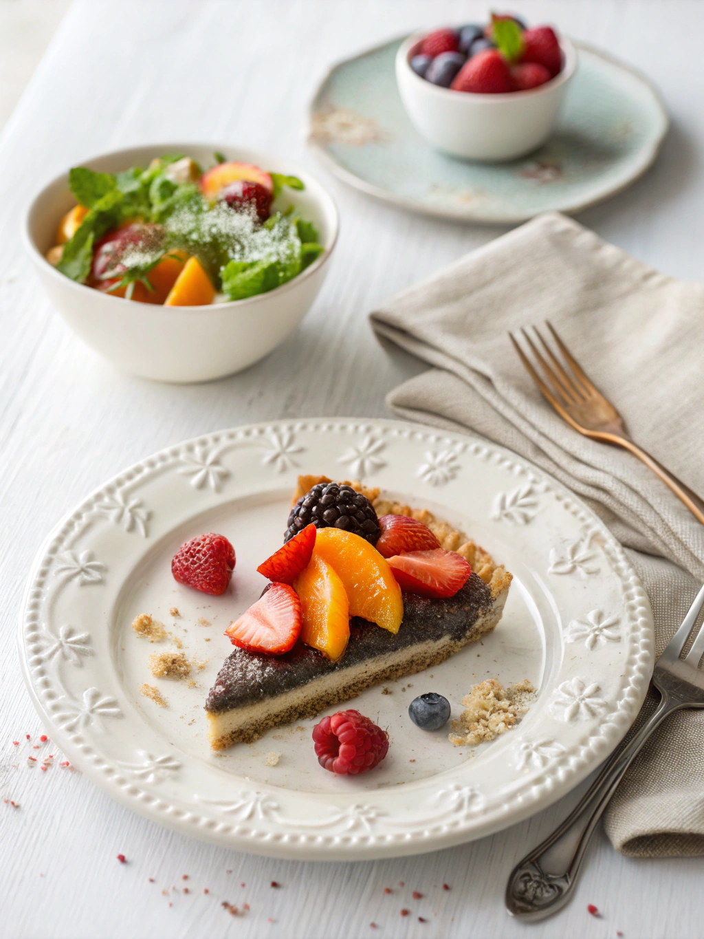 Mohntorte met Fruit serving suggestion