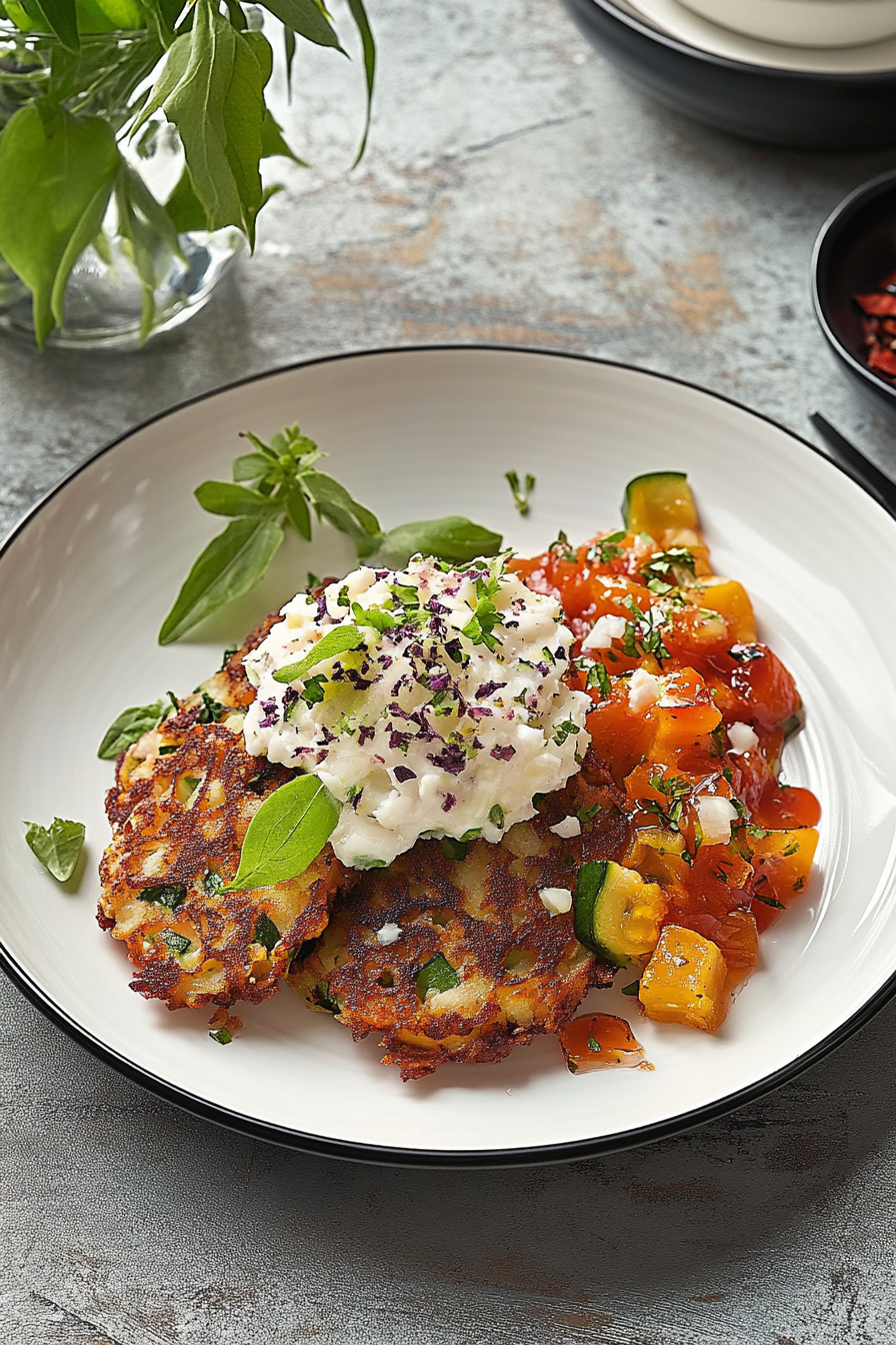 Ontbijt Courgette Fritters Final Dish Presentation