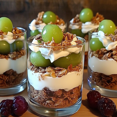 Schichtdessert mit Weintrauben