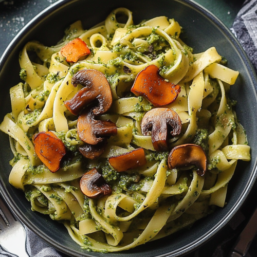 pesto pasta met champignons