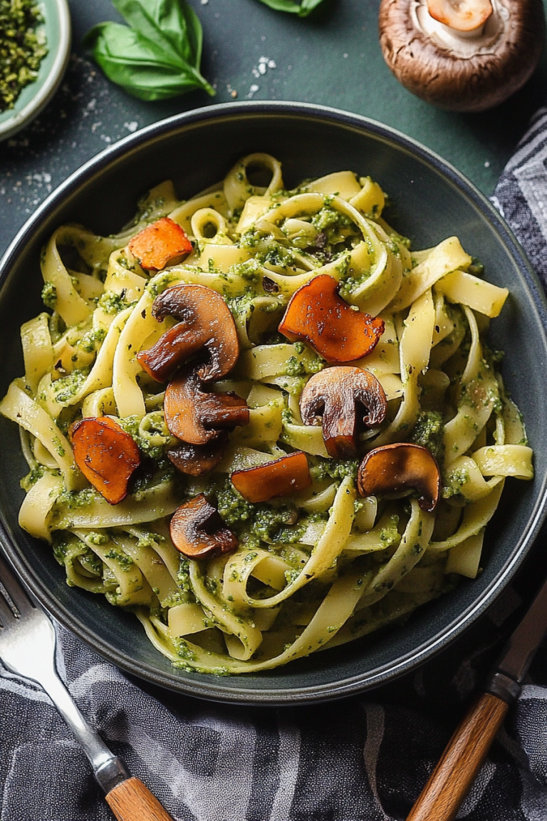 pesto pasta met champignons