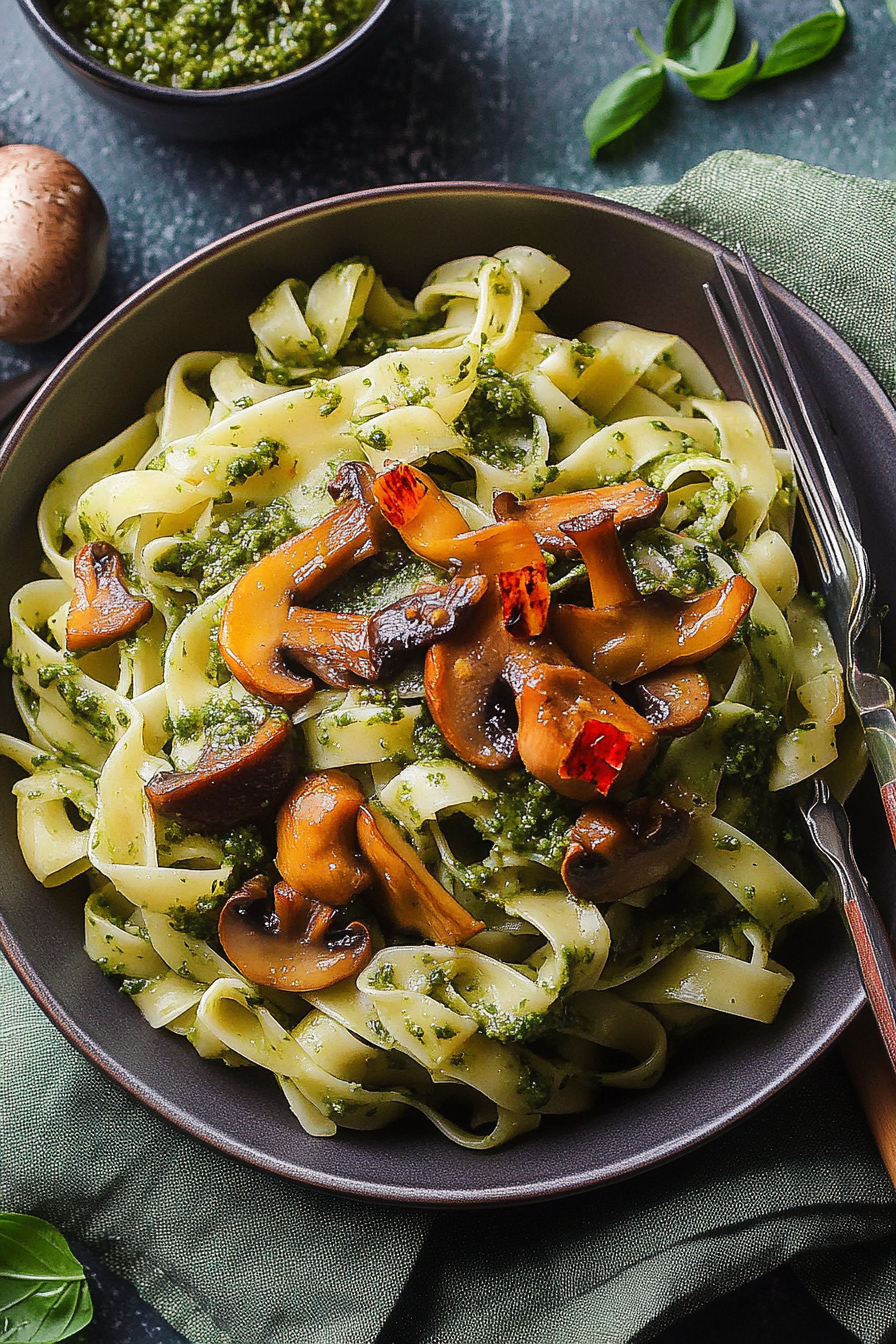 pesto pasta met champignons Final Dish Presentation